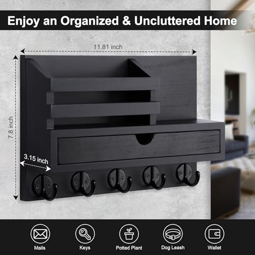 Key-Holder-Wall-Mount-Mail-Holder-with-Storage-Drawer-Key-and-Mail-Holder-with-5-Key-Hooks-for-Coat-Dog-Leash-Home-Decor-Rack-House-Accessories-Entry-Way-Organizer