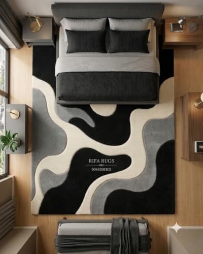Image of Hand Tufted Carpet Nz Wool with Silk Abstract Design Non Slip Luxury Exclusive Rectangular Carpet for Living Room Bedroom (Size : 10x12 Ft, 305x366 CM), Multicolor