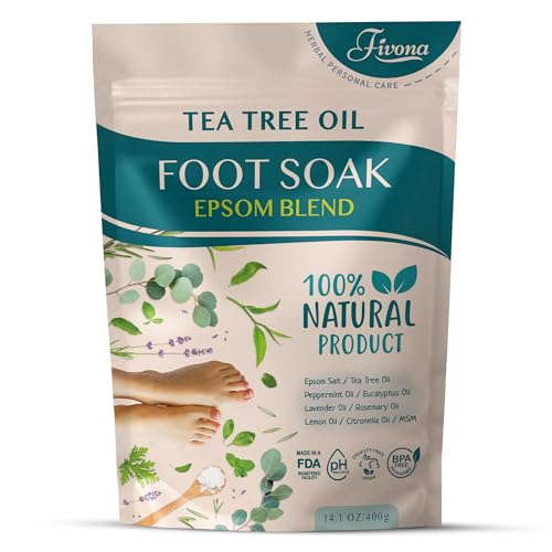 Fivona Tea Tree Foot Soak Blend 14.1 oz – Epsom Salt with Essential Oils for Healthy Toenails, Soothing Relief, Odor Control, Callus Softening – Pedicure Therapy for Soft, Rejuvenated Feet
