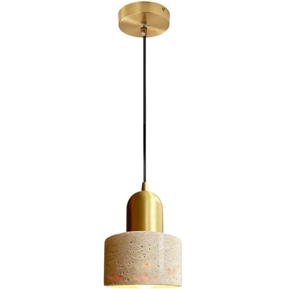 Lustre en travertin jaune d'exception et cuivre pur suspendu - 8