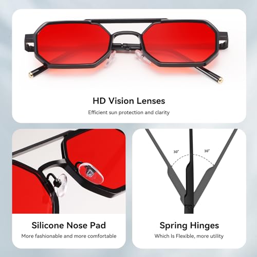 Square Aviator Sunglasses for Men with Spring Hinges, Metal Frame Punk Shades3