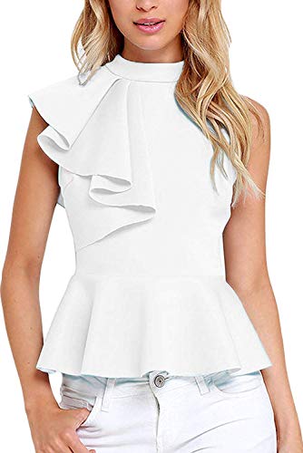 Shawhuwa Womens Sexy Asymmetric Ruffle Side Peplum Top Clubwear (X-Large, White)