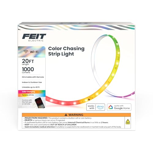 Image of Feit Electric 20FT Smart LED Strip Light, Chasing RGB + Tunable White, App & Remote Control, Alexa & Google Home Compatible, Linkable & Cuttable Tape Light, TAPE20 /CHASE /AG