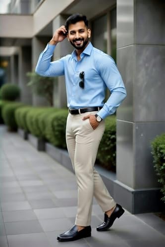 Image of Men's Formal Shirt and Trouser Combo Set | Slim Fit Stylish Office Wear | Premium Cotton Blend Shirt Pant Set for Men | Top & Bottom Clothing Set