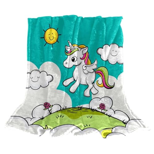 Plaid doux licorne verte couverture polaire de 150x100cm, cadeau idéal - 2