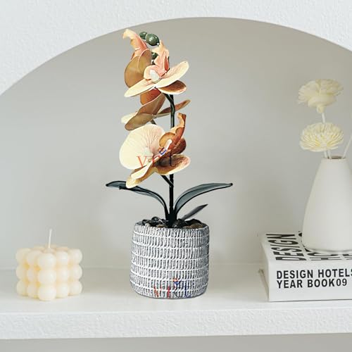 Image of VRCT Artificial Orchid Flowers Mini Potted Orchid Flowers Fake Orchids with Cremic Vase for Home Office Wedding Table Centerpiece Decoration