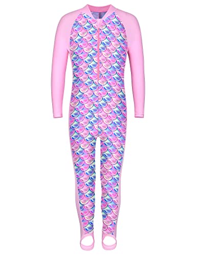 Image of TFJH E Girls Long Sleeve One Piece Swimsuit UPF 50+ Front Zipper Rash Guard Stirrup for Beach