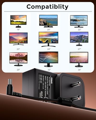 Image of FEDUS BIS Certified 19V 2.1Amp Adapter for LG Monitor, Power Supply Cord of HDTV, LCD LED Monitor & TV Compatible for 19 inch 20 inch 21.5 inch 24 inch 27 inch 29 inch 32Inch TV, Input: 220V-50Hz 50mA Output 19V /2.1A
