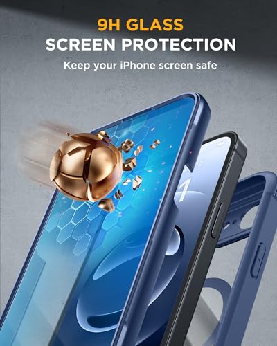 Image of Miracase for iPhone 17e Case & iPhone 16e Case, Full-Body Phone with Built-in Glass Screen Protector, [Magnetic with MagSafe] Military Drop Proof 17 E / 16 E Cover Bumper 6.1 inch, Blue