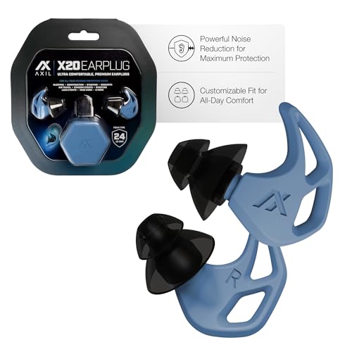 AXIL X20 Tapones para los oídos con reducción de ruido, color azul, protección auditiva personalizable para dormir, festivales, eventos en vivo y deportes, almohadillas reutilizables de espuma y