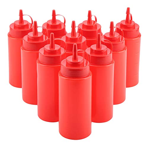 460ml 10pcs / Set Plastic Condiment Dispenser Sauce Bottle Oil Vinegar Cream Container with Narrow Nozzle for Easy Control and (Red)