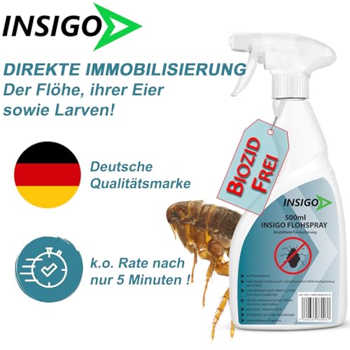 NEU Biozidfreies Flohmittel für Hund 500ml – Flohabwehr – Effektives Mittel für Flöhe im Haus – Flee Spray & Flohspray für Katzen – Floh Abwehr-Lösung von INSIGO