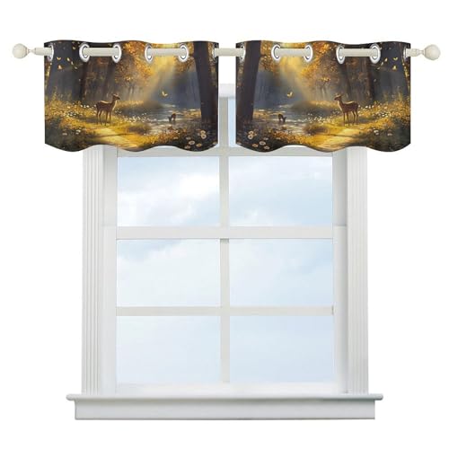 Enchanting Forest Deer And Fox Curtains Valance 52x18 Inch Two