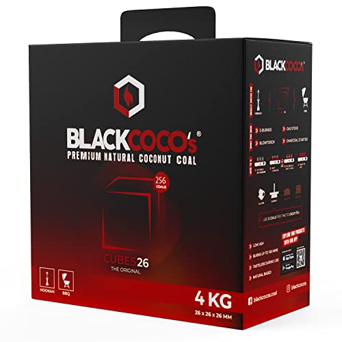 BLACKCOCO’s Shisha Kohle 4 kg – Premium Kokoskohle Naturkohle für Shisha & Grill BBQ – Lange Brenndauer – Cocos Kohlen ohne Zusätze