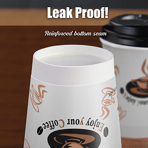 Disposable Paper Coffee Cups With Lids, 100 Pack 12 Oz Double Wall Insulated To Go Coffee Cups For Cold/Hot Beverage, Recyclable Takeaway Drinking Cups For Home Office Cafe Parties #TOP3