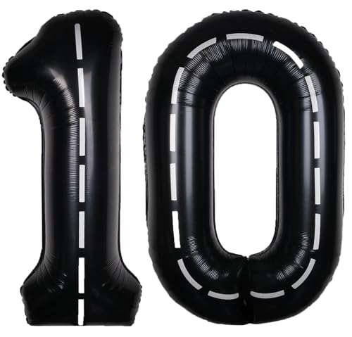 Image of Race Car 40 Inch Black 10 Big Balloon Number Large Helium 0-9 | Track Giant Digital 10th Foil Mylar Balloons for Men Birthday Car Theme Party Anniversary Graduation Decorations