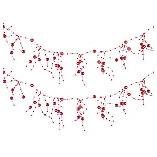 DearHouse 2Pack Red Christmas Tree Beads Garland, Each 6.5 Feet Fishing Line Artificial Pearls Beads String Faux Pearl Beaded Trims for Wedding Christmas and Holiday DIY Supplies