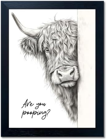 Funny Highland Cow Bathroom Wall Art - Rustic Farmhouse Wall Deco...