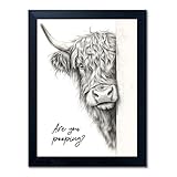 Funny Highland Cow Bathroom Wall Art - Rustic Farmhouse Wall Decor with Humorous Are You Pooping Canvas Print, Cute Animal Canvas Art for Restroom - Black Framed Cow Pictures Wall Decor Ready to Hang 8'x10'