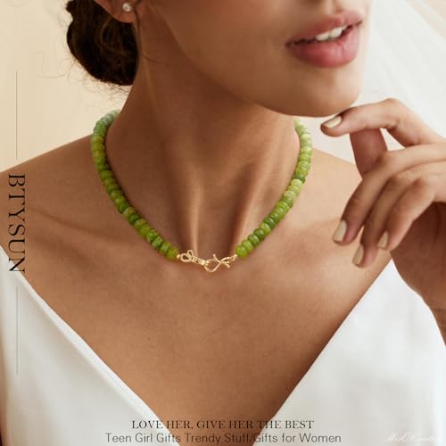 Gemstone Necklace, Beaded Necklace Choker Beaded Necklaces for Women Best Friend Birthday Gifts Teen Trendy Stuff Christmas Stocking Stuffers for Her 14K Gold Bow Birthstone Bead Jewelry4