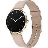 MONOMAM Rotondo スマートウォッチ レディース iPhone対応 アンドロイド対応 メンズ 丸型 ベルト幅18mm 常時表示 AMOLEDディスプレイ 活動量計 Line 着信通知 (Rose Beige)