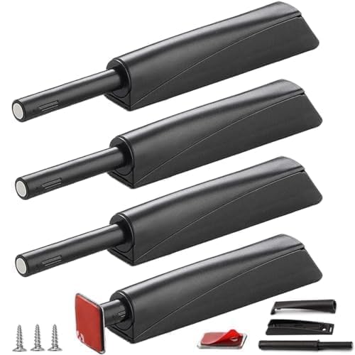 Push to Open Door Latch Cabinet Hardware CBRIVE 4 Pack Magnetic Push Latches &amp; Lock for Hidden Door Push Release Drawer Pull Tip on Closet Locking Strong Pop Out, Black
