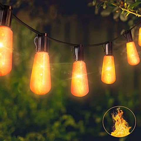 mimigogo Flickering Flame String Lights,22Ft 20LED Lights for Outside,Plug in Garden Lights for Halloween Christmas Indoor Outdoor Decor,Connectable Backyard Decorative Lights Cafe Bistro Patio Cover