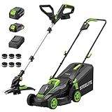 STEELITE 20V Electric Lawn Mower & 12-Inch 2-in-1 String Trimmer/Edger Combo, 13-Inch Cordless Mower with 4.0Ah + 2.0Ah Batteries & Charger, 5 Replacement Spools for Small Lawns