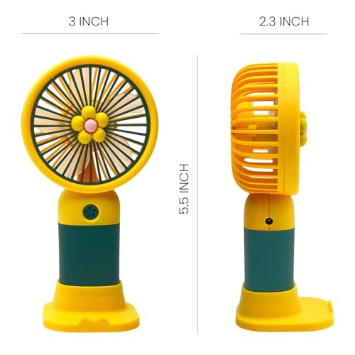 Image of Felinar Portable 3 Speed Mini Hand Fan Rechargeable | 2-in-1 Handheld Desk Fan | USB Powered, Quiet & Personal Cooling Fan for Men & Women (Yellow)