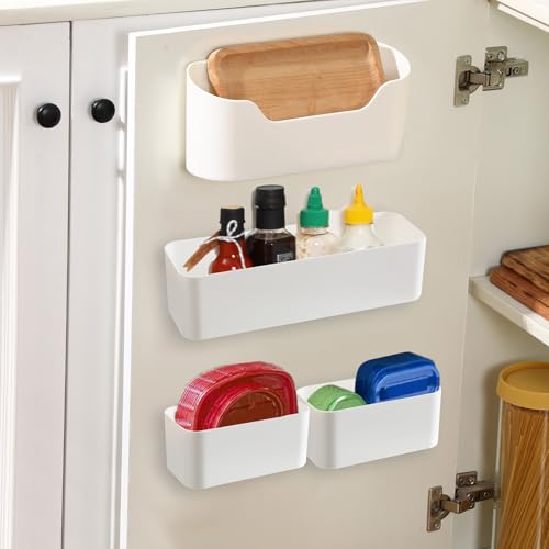 Wonderjune 4 Pack Adhesive Cabinet Door Organizer, Lid Organizer Wall Mounted Pantry Door Organizer Bin Holder for Lid Wall Organizer for Kitchen RV Bathroom (Classic,Same Size)