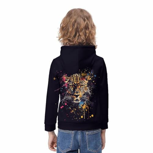 Pull léopard à capuche pour ados de 11 à 13 ans avec poche ventrale confortable - 4