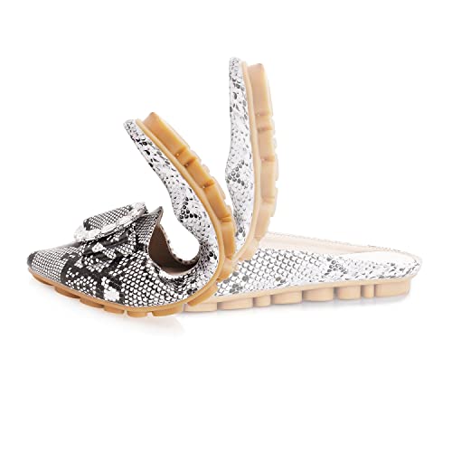 Vykf Mules For Women Flats Leather Comfortable Slip On Backless Loafers Rhinestone Wedding Pointed Toe Mules Shoes Closed Toe Slides For Women Snakeskin White Size 6 #TOP4