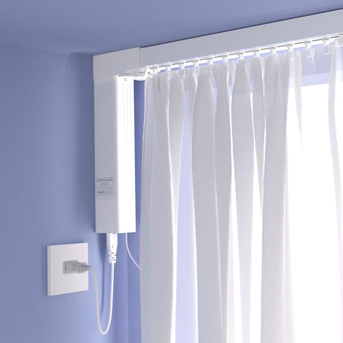 Smart Motorised Curtain with Tuya WiFi APP Control, Electric Sliding Curtain Track, ZM87 Motor for Straight & 90°/135° UK Windows, Remote, Timer, Echo Voice Control, Adjustable Curtain Rail (6M)