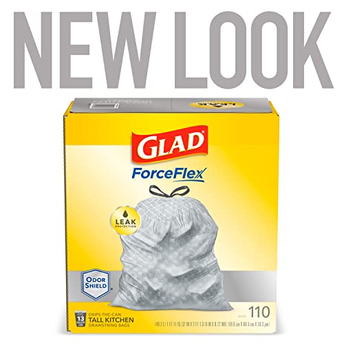 Glad Forceflex Tall Kitchen Drawstring Trash Bags 13 Gallon Grey Trash Bag, Unscented 110 Count (Package May Vary) #TOP1