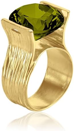 JEAN RACHEL JEWELRY 14K Gold Plated Sterling Silver Ring with 11.75 TCW Cubic Zirconia - Textured Band Vintage Design - Hypoallergenic, Lead & Nickel Free Jewelry Statement Rings for Women