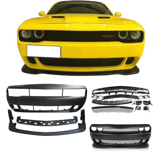 Partzer Front Bumper Kit Upper Lower Grille & Bumper Conversion Cover & Lip and Fog Light Covers Compatible with 2015-2023 Dodge Challenger Hellcat Style w/Grille Lip 13PCS