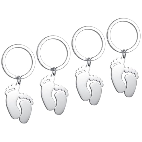 SILENRADAWN Llavero Huella de Ñiño 4 Piezas Acero Inoxidable Plateado, Recuerdo para Shower, Colgante Decorativo para Llaves y Bolsos, Obsequio Infantil para Fiestas y Bautizos