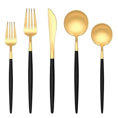 Stapava 60-Piece Matte Black Gold Silverware Set, Stainless Steel Cutlery Gold Utensils Set for 12, Satin Finish Flatware Include Forks Spoons and Knives Set for Home and Restaurant, Dishwasher Safe