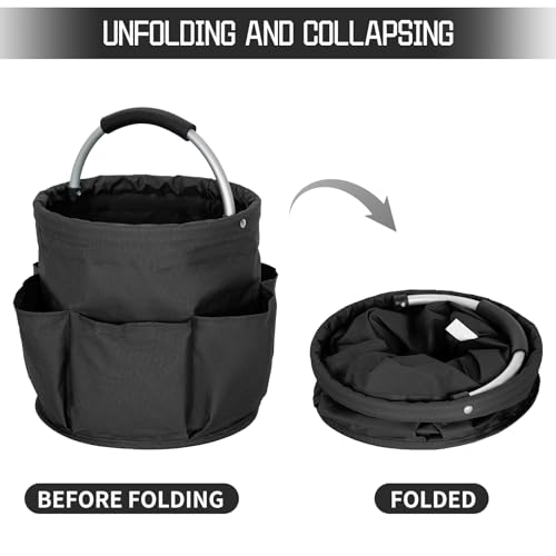 IPEB Reinigungs-Caddy-Organizer mit Griff, faltbar, Reinigungseimer, Reinigungswerkzeug-Eimer, Werkzeugtasche mit mehreren Taschen, für Reiniger und Haushälter, Schwarz