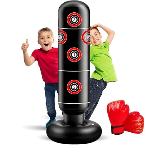 EIVONDA Boxsack Kinder 165cm Aufblasbarer Punchingball Standboxsack mit Boxhandschuhe zum Üben Boxen MMA Karate Taekwondo und zum Abbau aufgestauter Energie bei Kindern 2025 Fassung (Schwarz) EIVONDA Boxsack Kinder 165cm Aufblasbarer Punchingball Standboxsack mit Boxhandschuhe zum Üben Boxen MMA Karate Taekwondo und zum Abbau aufgestauter Energie bei Kindern 2025 Fassung (Schwarz)