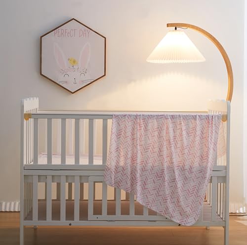 Image of Viviland Jersey Swaddle Blanket, Ultra Soft Stretchy Receiving Blanket, Baby Girl Newborn Rainbow Swaddle Wrap, 40 x 30 inches, 2 Pcs, Pink Leaf