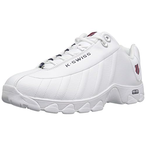 K-Swiss Men's ST329 CMF Sneaker, Wide Tennis Dad Walking Shoes Leather Upper 6.5 X-Wide White/Navy/Red