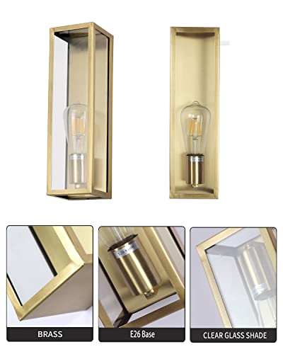 Boca Do Lobo Outdoor Light Fixture, Exterior Wall Sconce, Brushed Brass Frame Wall Light With Clear Glass Shade For Porch, Garage, Patio, Doorway, Hallway #TOP3
