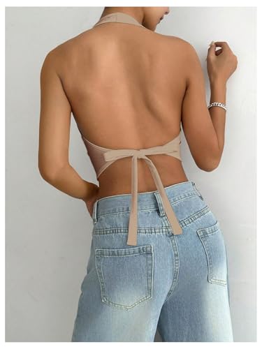 MakeMeChic Women's Button Front Halter Crop Tops Tie Back Fitted Vest Top Suit Vest Waistcoat2