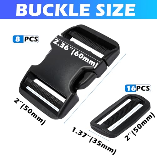 TERLUNNSI Buckles for Straps, 8 Pieces Side Quick Release Buckles + 16 Pieces Tri-Glide Slide - Image 3