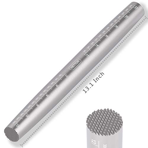 Rolling Pin, French Stainless Steel Rolling Pin for Baking with Meat Tenderizer End, Non-stick Moldproof Easy Cleaning Dough Roller for Fondant, Cookie, Dough, Pie, Pastry and Pizza (13.1 Inch)