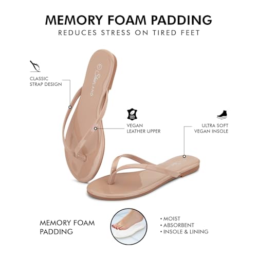 Image of Shoe Land Thong Flip Flops for Women, Memory Foam Flat Sandals, Lightweight Summer Slides, Non Slip Comfort Sandals for Beach, Travel and Everyday Wear