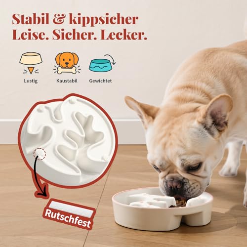 Antischlingnapf für Hunde aus Keramik - Labyrinth-Futternapf für langsames Fressen - Futternapf für mittelgroße und große Hunde - 310 g - Blütenmuster