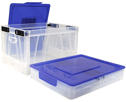 Storex Folding Storage Cube/Collapsible Crate with Lid, 17.25 x 14.25 x 10.5 Inches, Clear/Blue, 4-Pack (61819B04C)