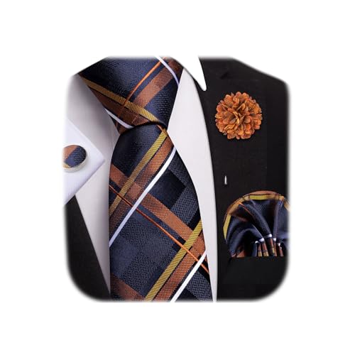Image of Dubulle Mens Tie and Lapel Pin Paisley Striped Floral Necktie for Men Pocket Square Cufflinks 4PCS Set Wedding Party
